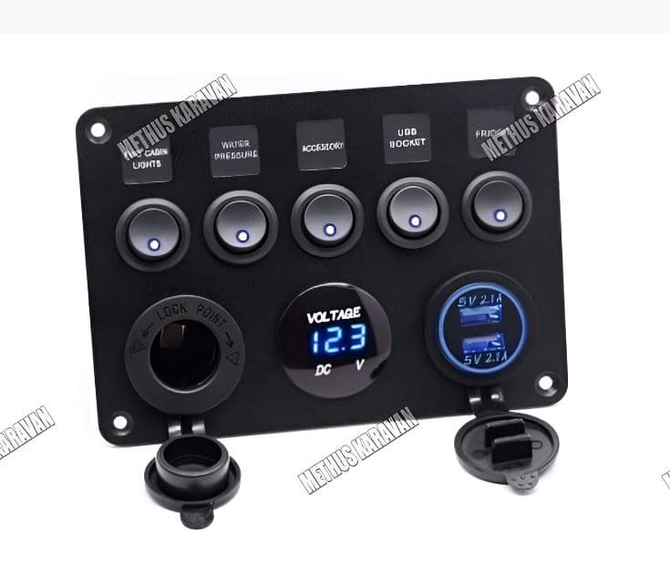 Methus Karavan 12/24V Kontrol Paneli Sigortalı 5'li Düğme